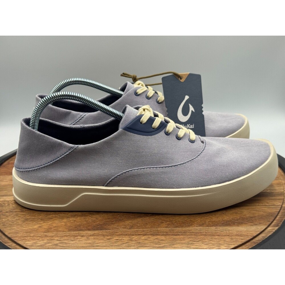 OLUKAI Tradewind Men's 11.5 Blue Canvas Lace Up Sneakers Shoes 10533-5454 Beach